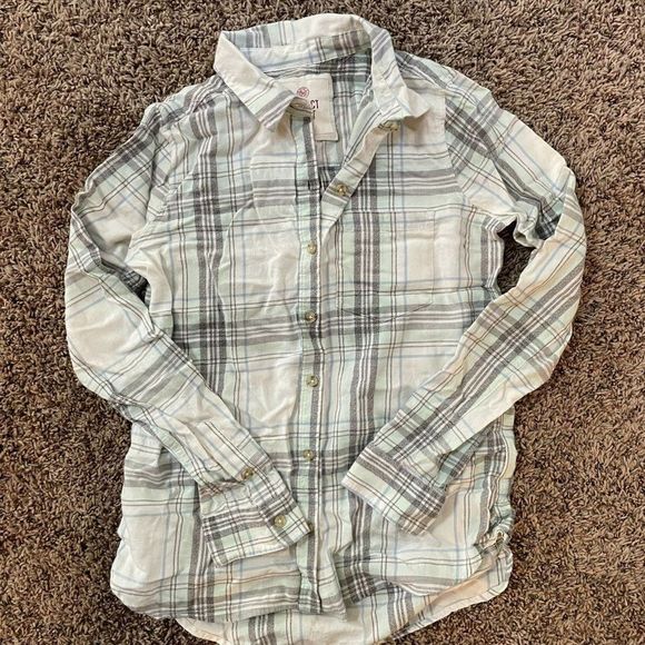 Perfect Shirt Women's Gray & White Long Sleeve Plaid Button Up Shirt Size Small - Picture 1 of 6